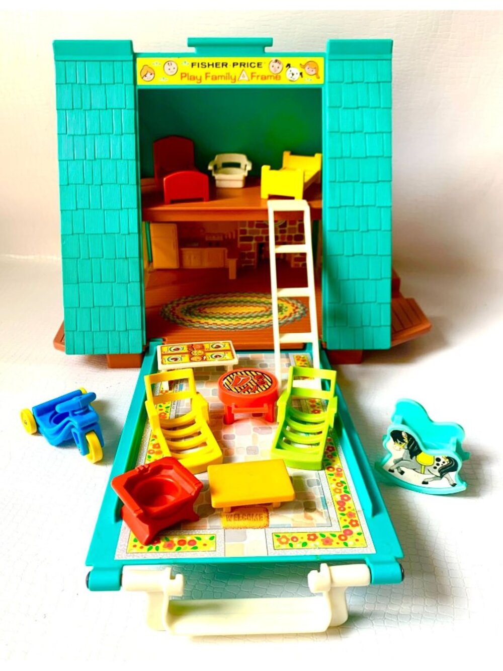 Vintage Fisher Price Play Family A Frame Chalet 990 With Some Accessories
